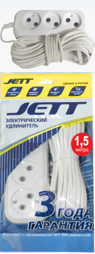 Сетевой удлинитель Jett РС-3 1,5м 3 роз. б/з 155-071, фото 2
