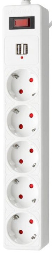 Сетевой фильтр 5роз. 1,8м + USB (3*0,75 10А 2200Вт)